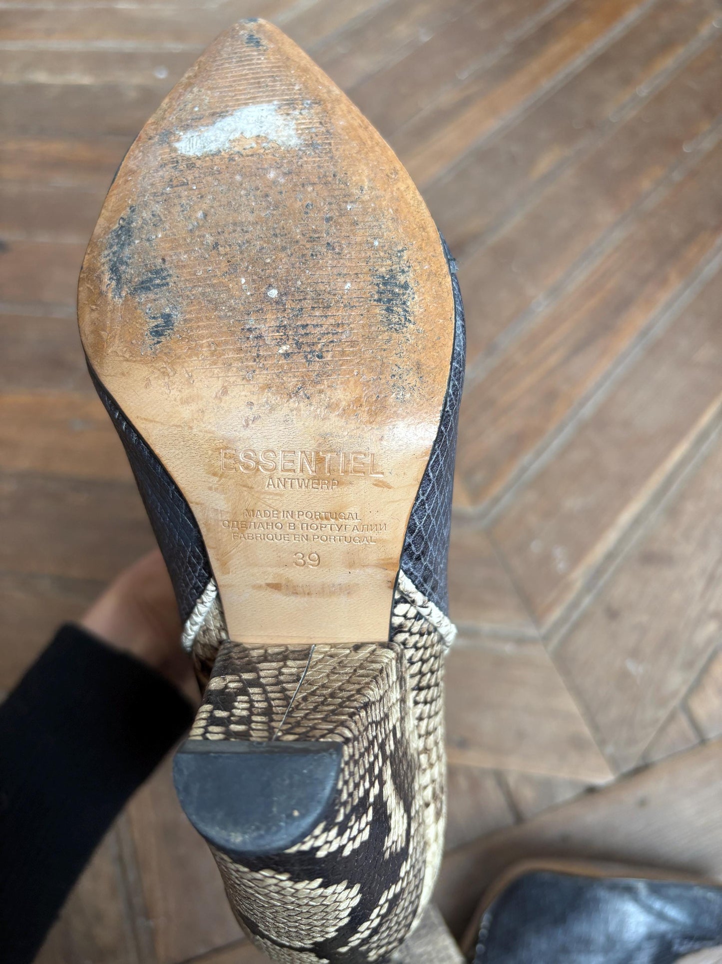 VINTAGE Essentiel Antwerp Designer Shoes, SizeEU 39, Snakeskin Ankle Boots, Cowboy Style heels