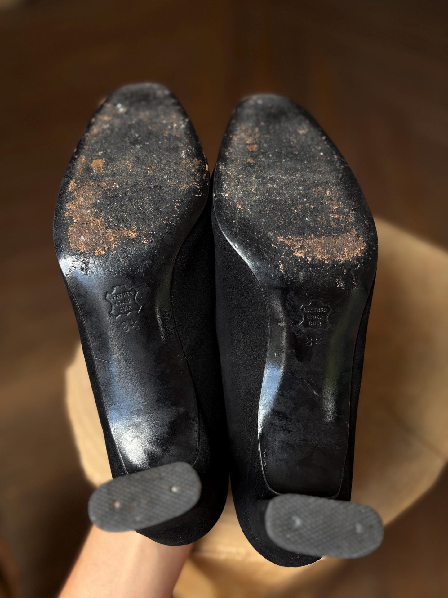 Vintage Charles Jourdan Paris Black Suede Leather Heels - Size 8.5 EU 39 UK 6 - Designer Pumps