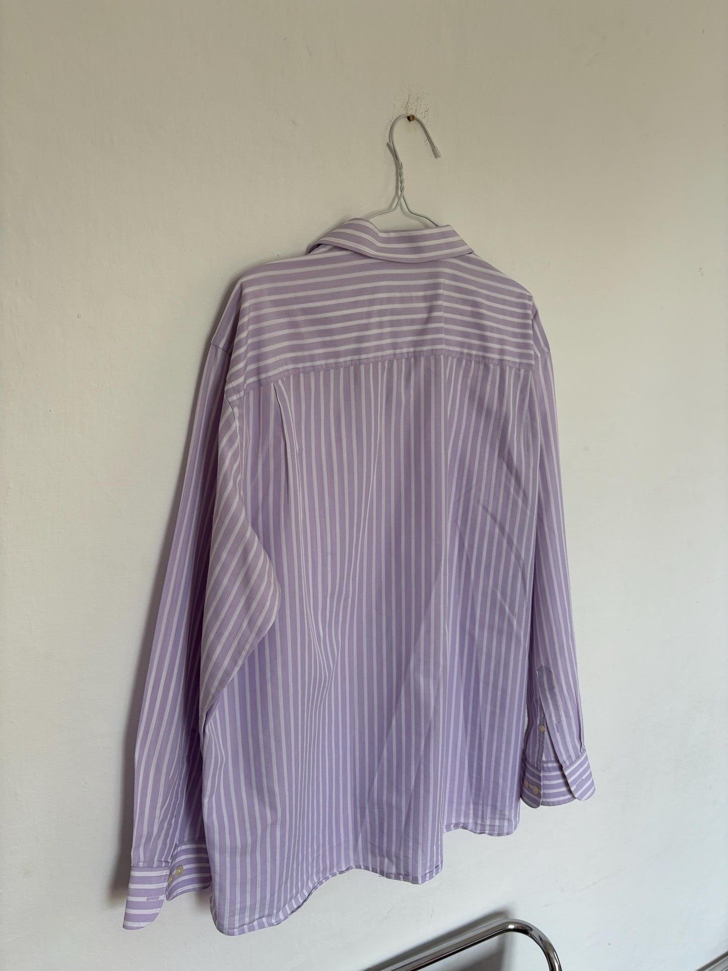 Vintage Emidio Tucci Lavender Stripe Shirt, Men’s Size 8, Cotton oversized button down, Knot tie crop top, Size XL