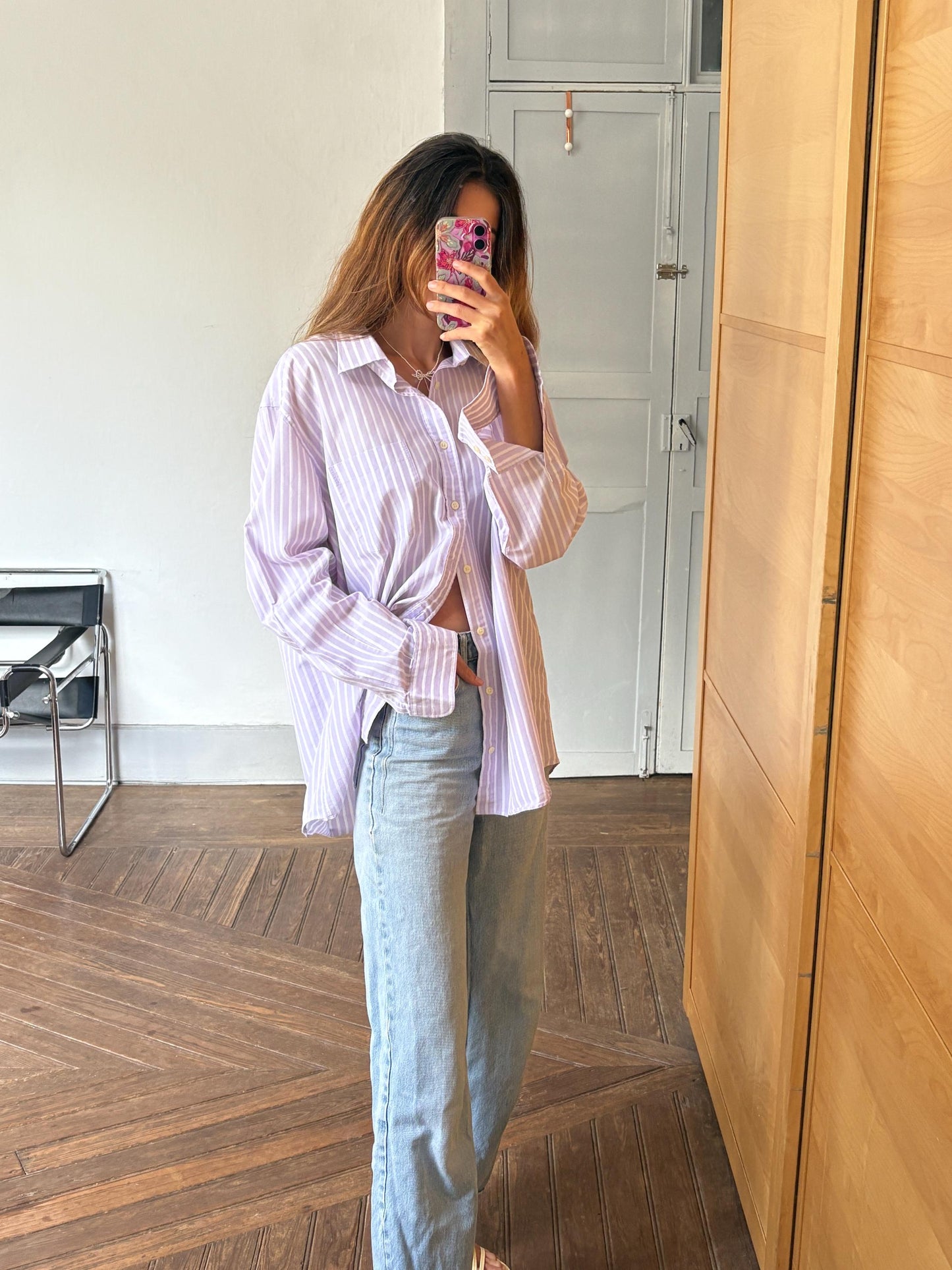 Vintage Emidio Tucci Lavender Stripe Shirt, Men’s Size 8, Cotton oversized button down, Knot tie crop top, Size XL
