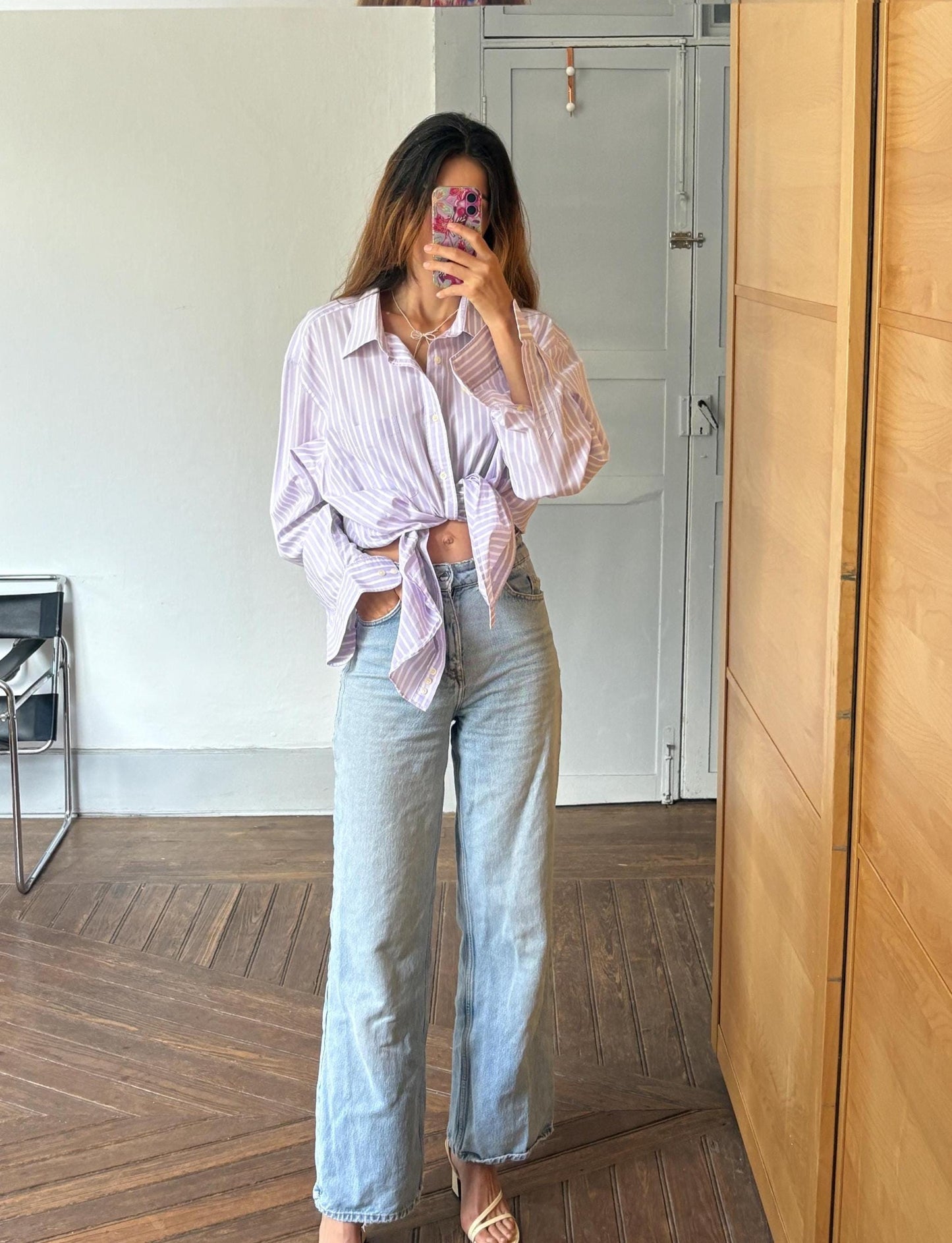 Vintage Emidio Tucci Lavender Stripe Shirt, Men’s Size 8, Cotton oversized button down, Knot tie crop top, Size XL