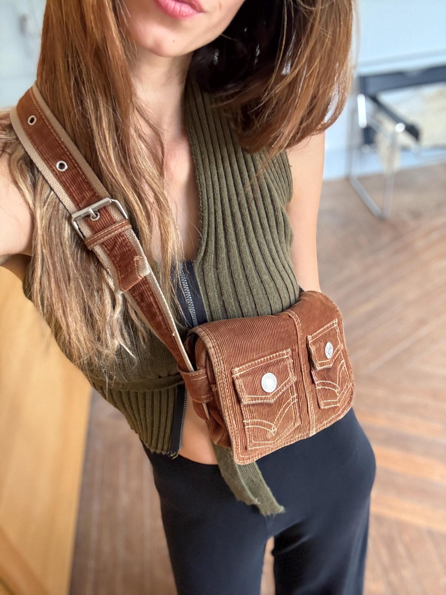 Vintage Levi’s Y2K Corduroy Shoulder Bag | Small Retro 90s Style Purse | Brown Mini Messenger Bag | Secondhand Streetwear Accessory