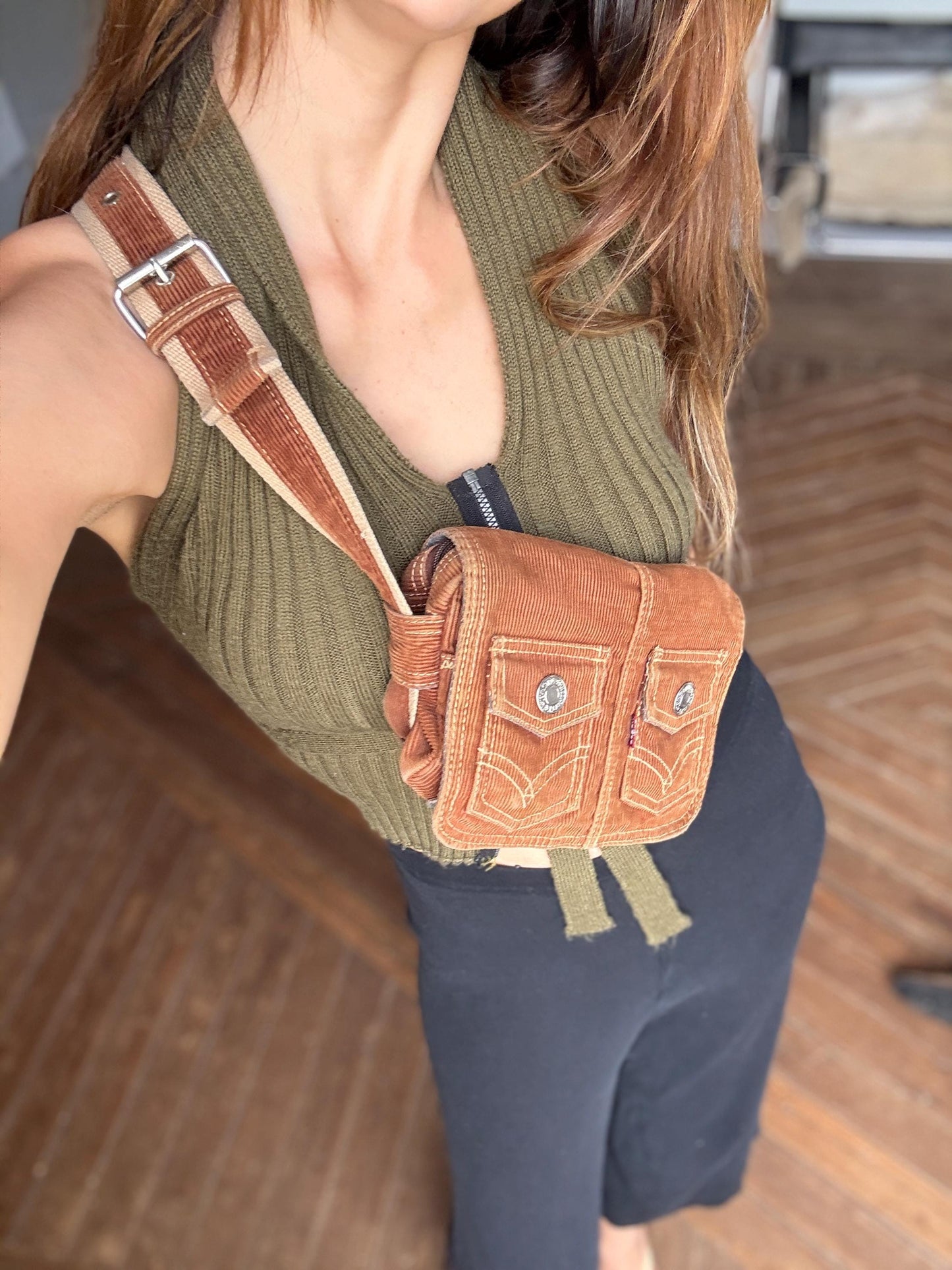 Vintage Levi’s Y2K Corduroy Shoulder Bag | Small Retro 90s Style Purse | Brown Mini Messenger Bag | Secondhand Streetwear Accessory