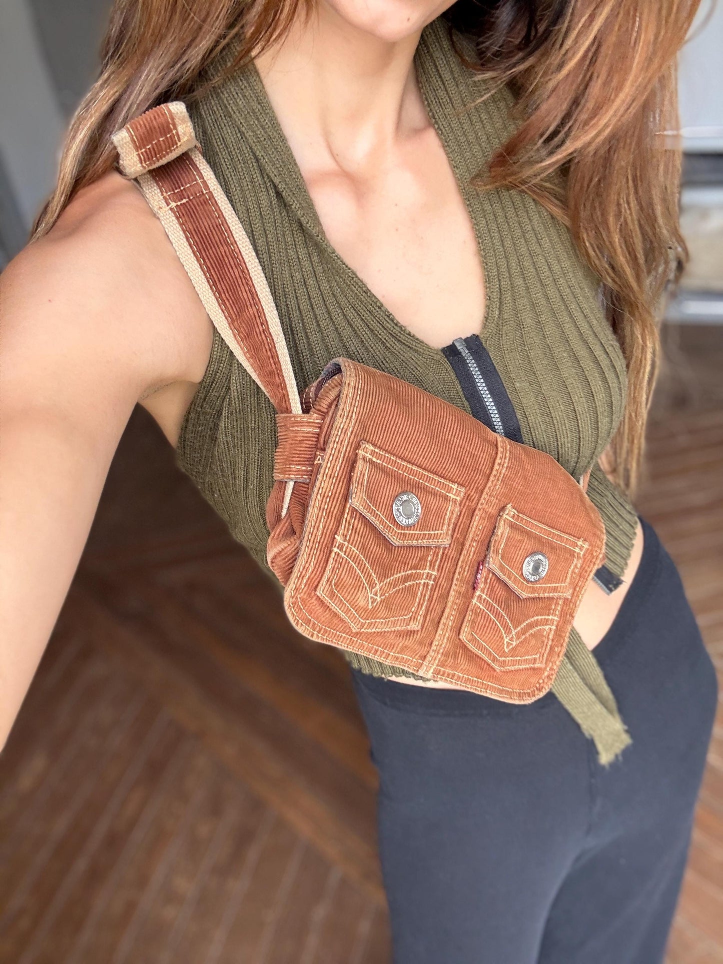Vintage Levi’s Y2K Corduroy Shoulder Bag | Small Retro 90s Style Purse | Brown Mini Messenger Bag | Secondhand Streetwear Accessory