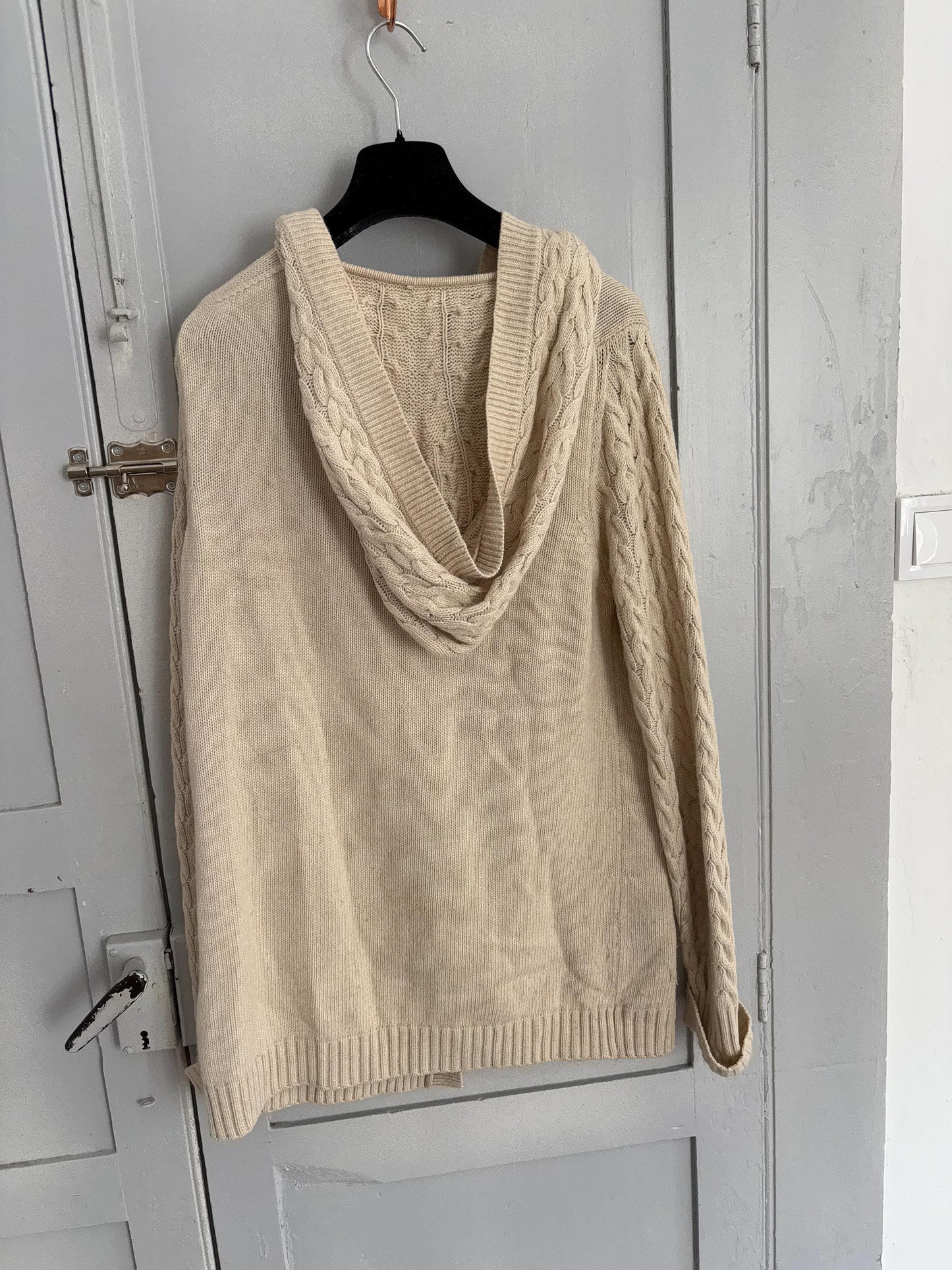 Vintage Massimo Dutti Wool Angora Cashmere Vest with Hood Leather Closure, Made in Spain