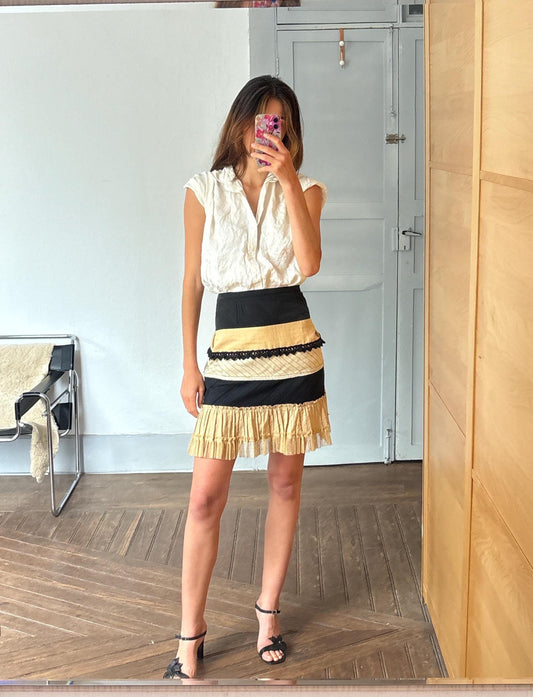 Vintage Moschino Cheap and Chic Ruffle Skirt | Statement Designer Mini in Cotton Blend, Size M - D38 - US 8