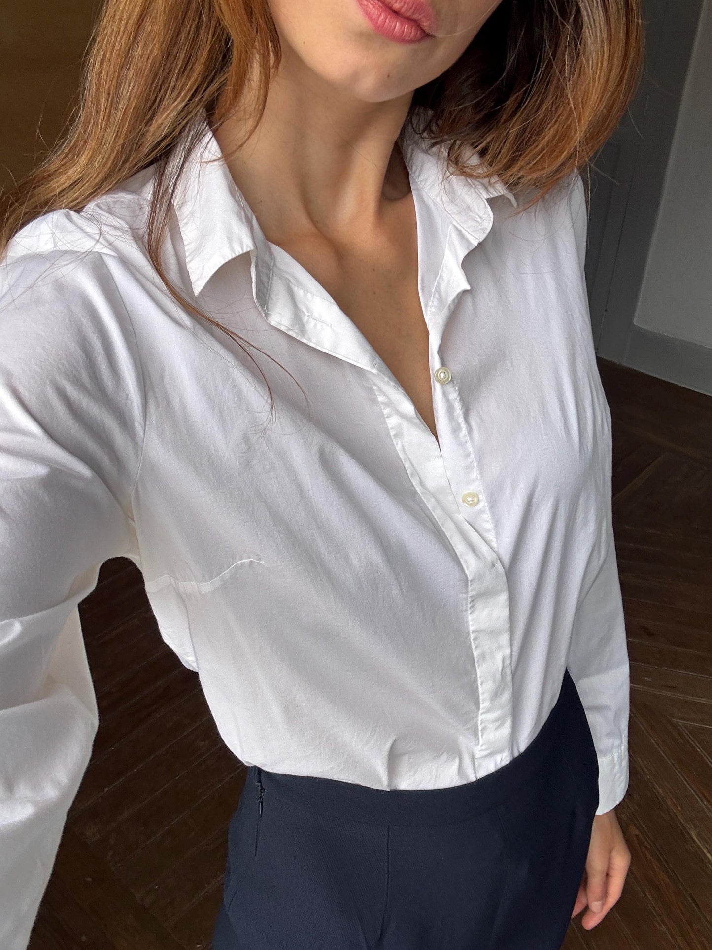 Vintage white crisp blouse, Cotton elegant professional work wear, Scaandinavian aesthetic button dow, Super soft fabric, Size EU 38 - M