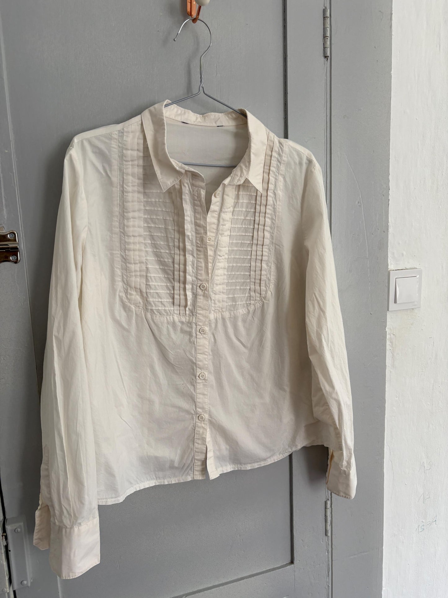 Vintage white button up cotton blouse, Cottage core shirt, Long sleeve dark academia oxford shirt, Formal work wear style, Size M