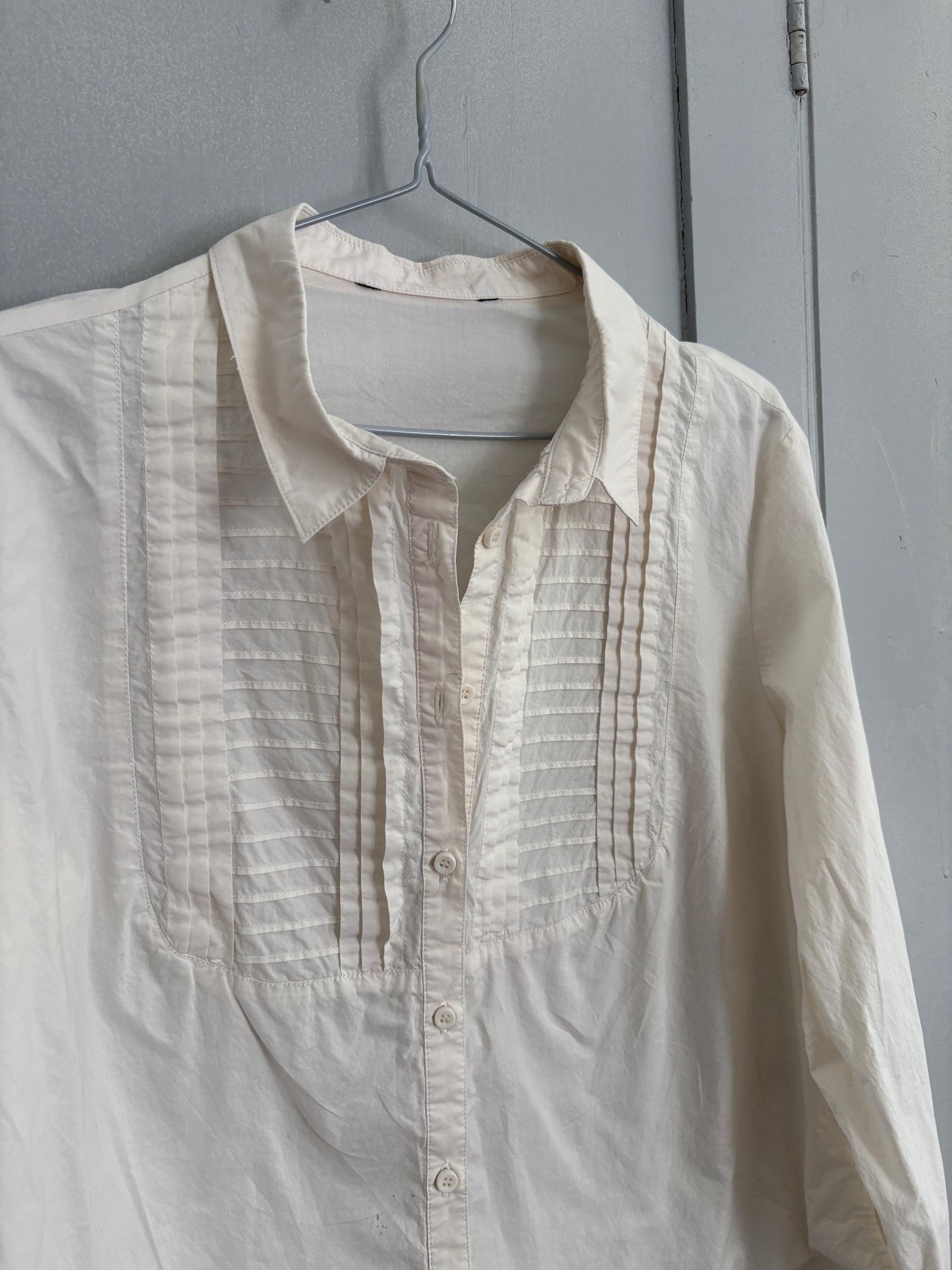Vintage white button up cotton blouse, Cottage core shirt, Long sleeve dark academia oxford shirt, Formal work wear style, Size M