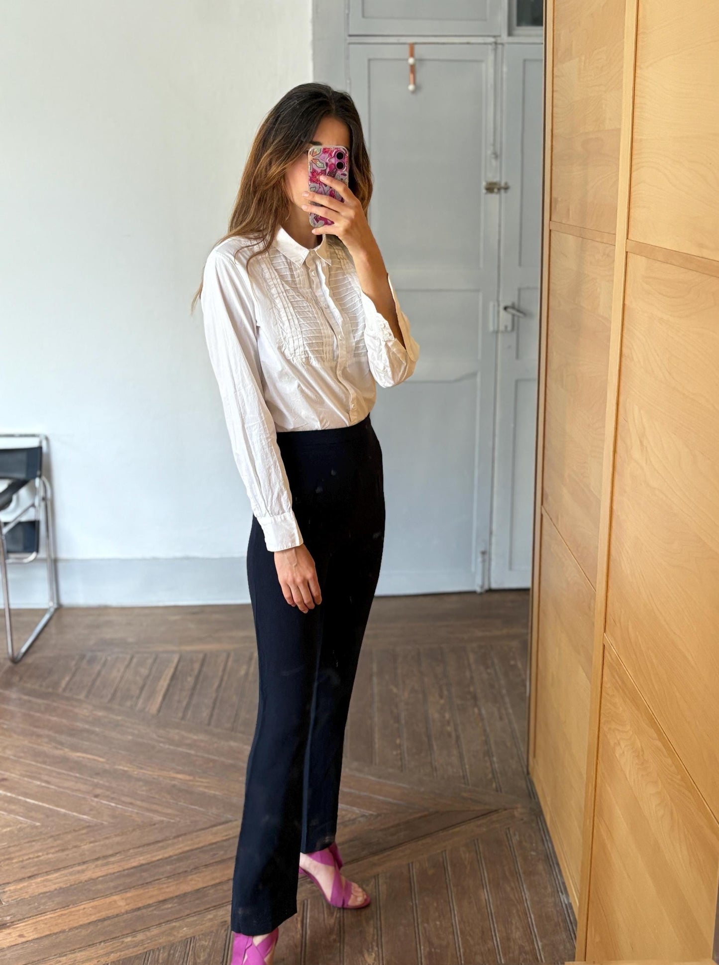 Vintage white button up cotton blouse, Cottage core shirt, Long sleeve dark academia oxford shirt, Formal work wear style, Size M