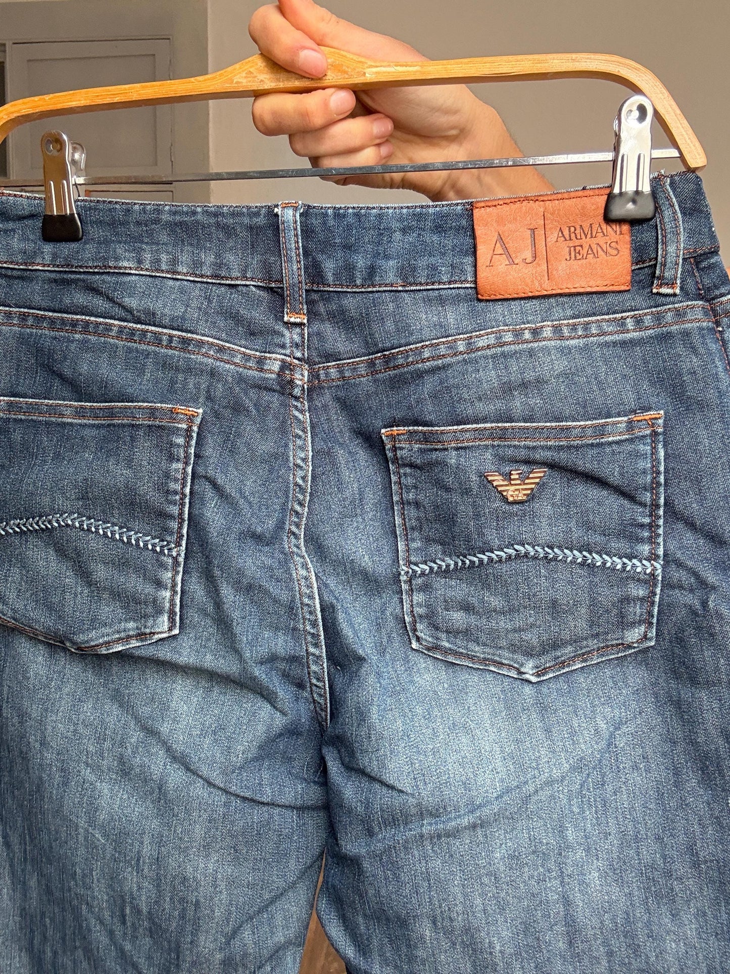 Vintage MEN'S Armani Jeans denim trousers – Size S classic straight leg, size EU 32 / US 32, unisex style, dark wash, Y2K designer jeans