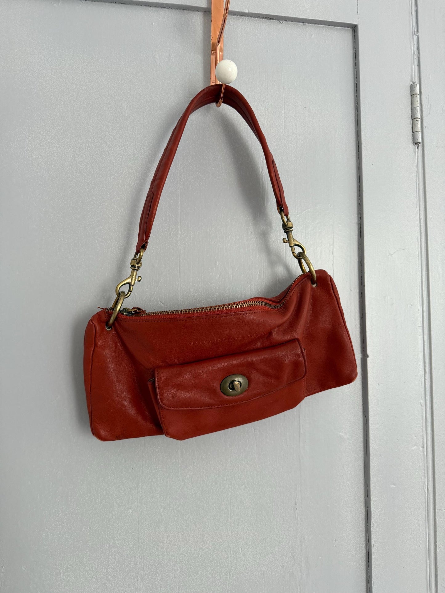 Vintage salvador bachiller orange leather shoulder bag – y2k style, luxe designer, minimal wear
