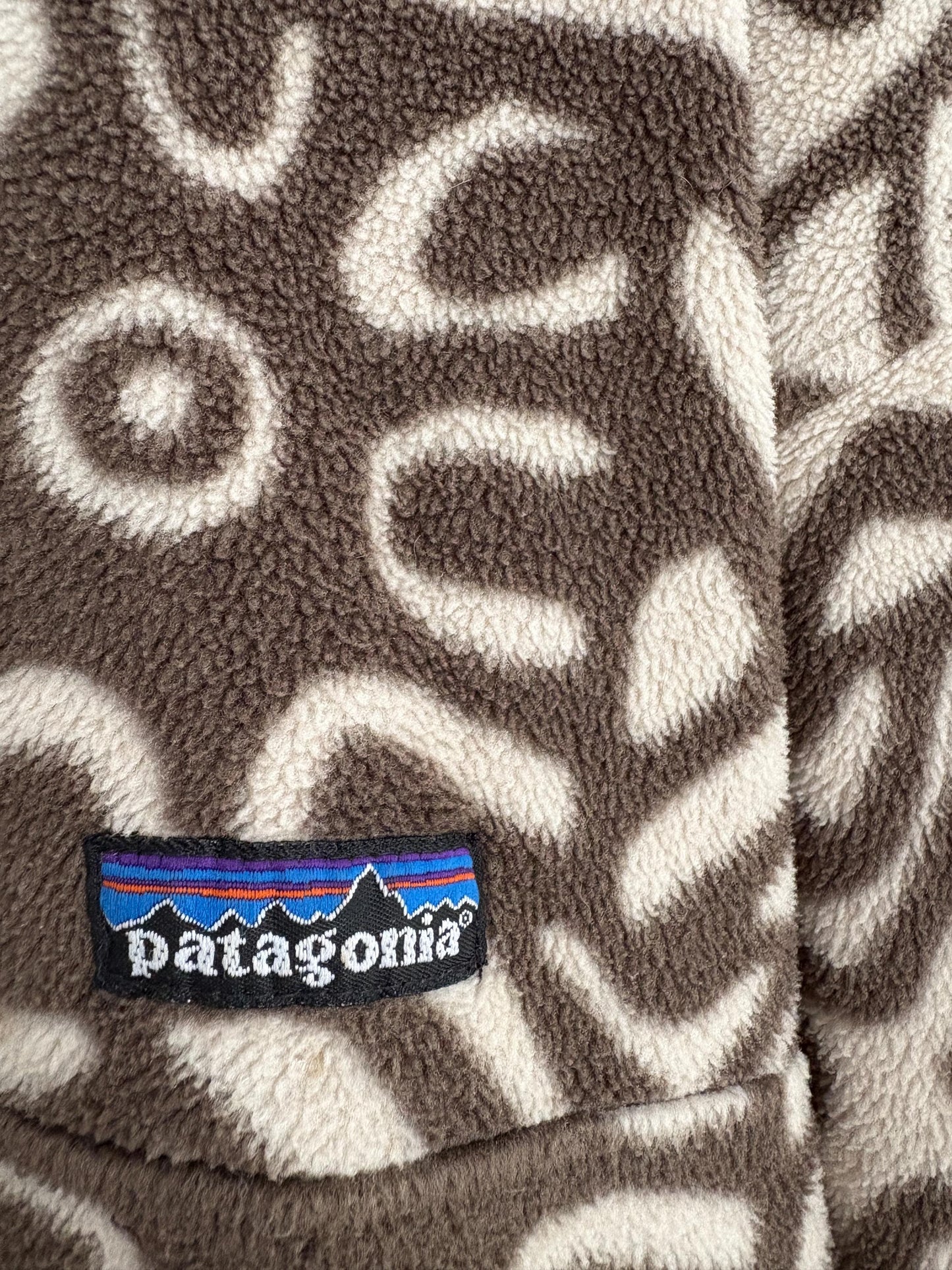 Vintage patagonia synchilla fleece pullover – rare tribal print, brown/cream snap-t, made in usa, cozy retro unisex outerwear