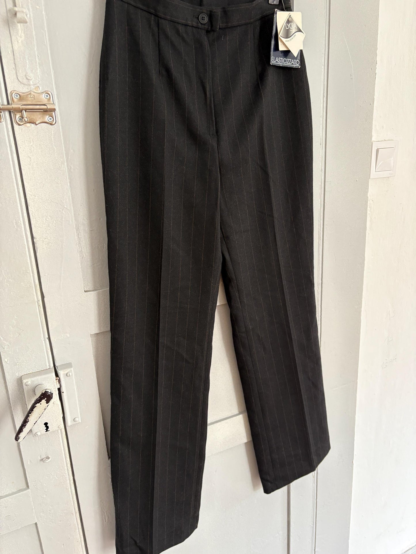 Vintage italian black pinstripe trousers – high waist straight leg pants, vitti vitti, elegant tailored fit, size s / it 42 / d 36