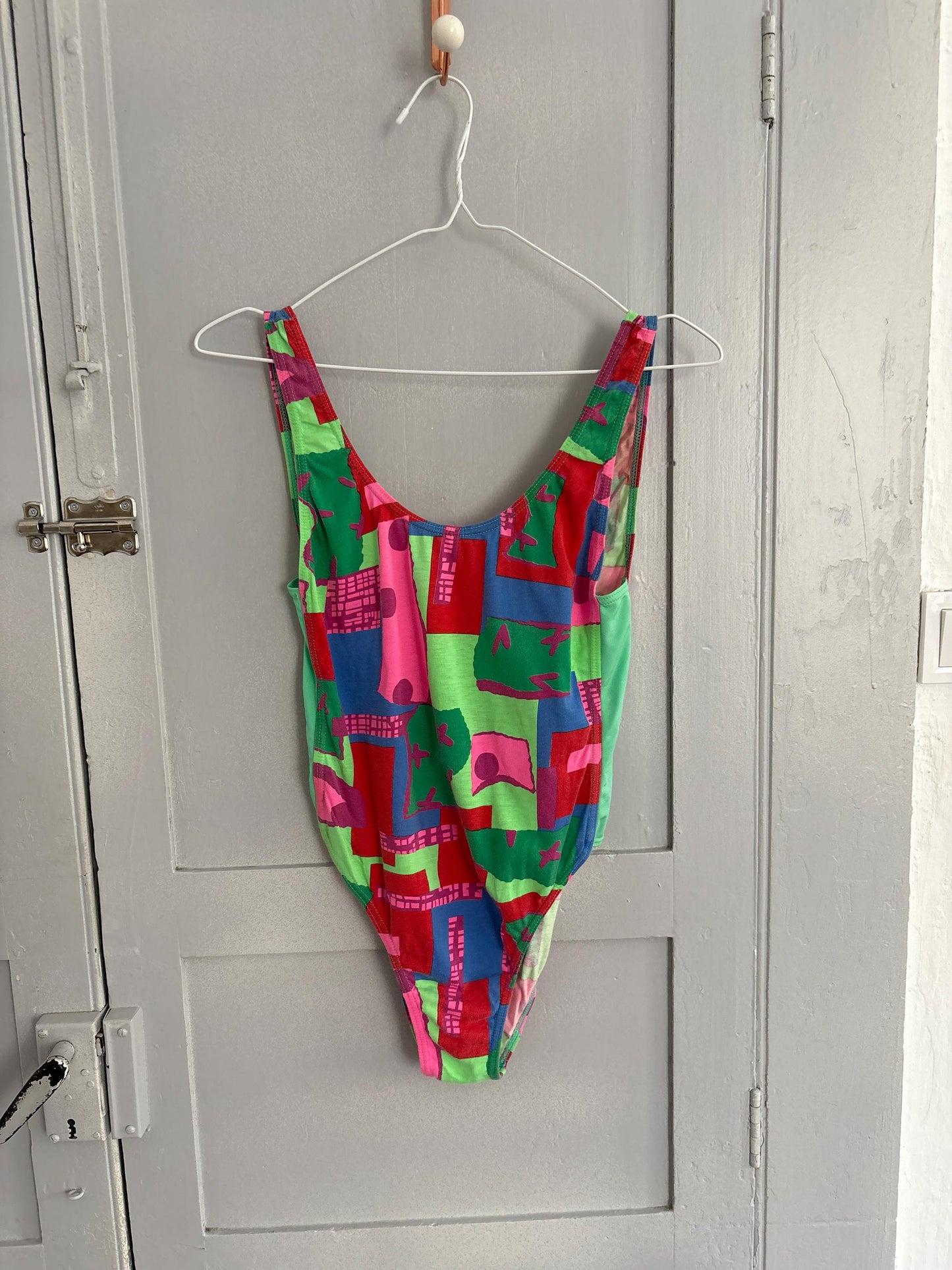 Vintage colorful bodysuit top | 80s/90s retro one piece | y2k high cut body | cotton | size xs | festival summer statement piece