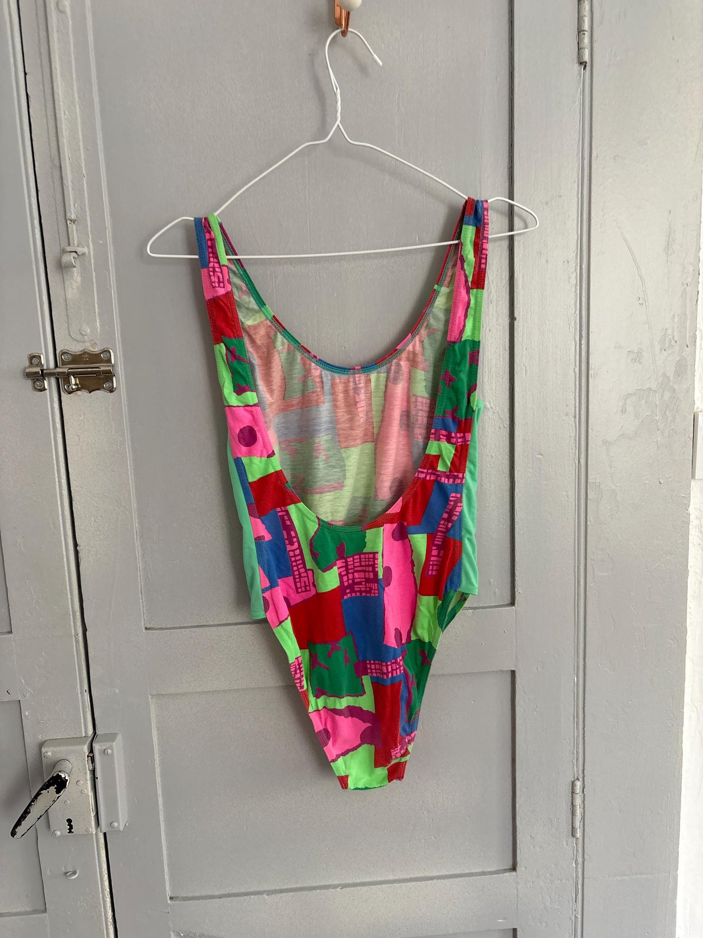 Vintage colorful bodysuit top | 80s/90s retro one piece | y2k high cut body | cotton | size xs | festival summer statement piece