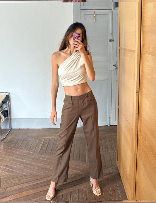 Vintage wool pants, 100% wool luxury brown trousers, minimalist design pants