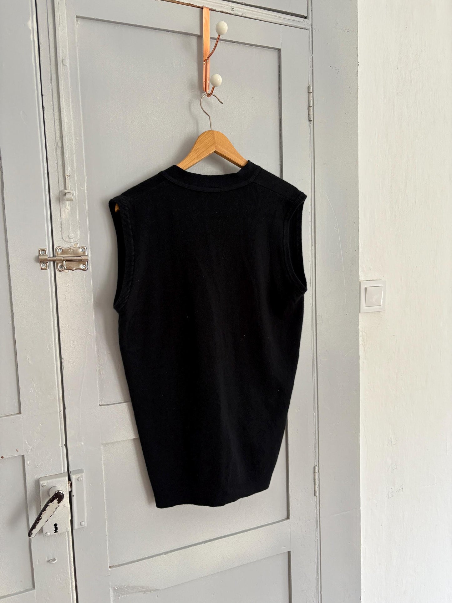 Vintage Navy Blue Cashmere Blend Waistcoat — additional view 10