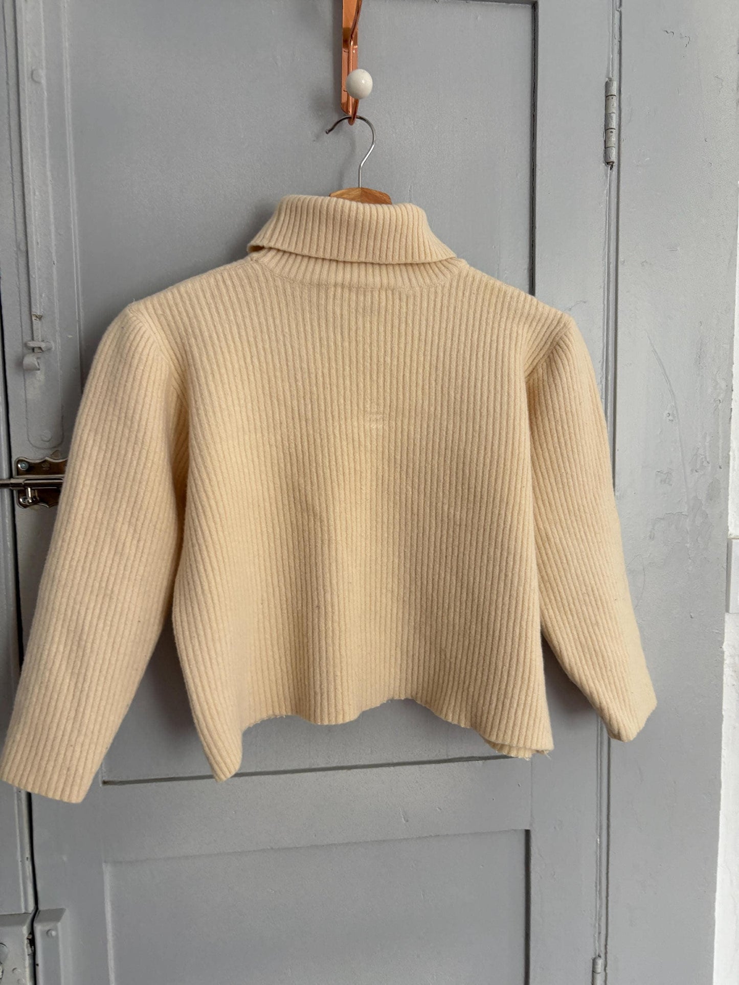 Vintage escada by margaretha ley wool cashmere turtleneck, cream cropped sweater made in germany luxury knitwear, Size XS