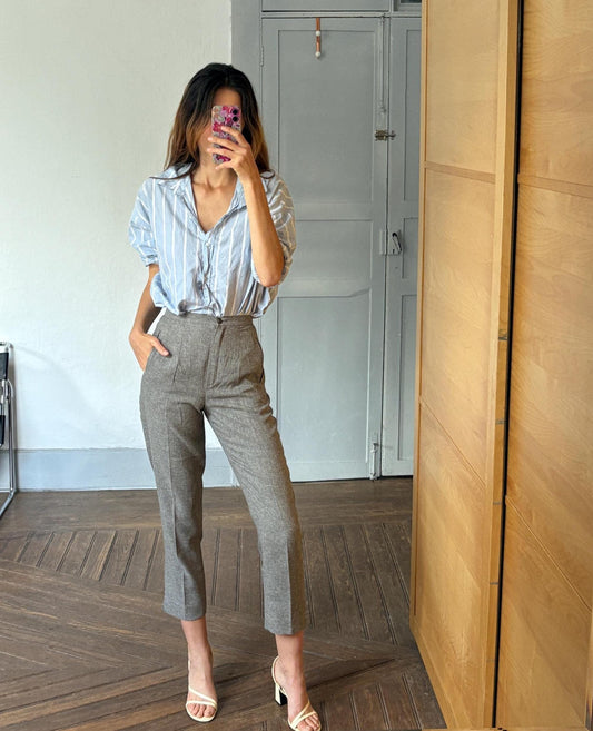 Vintage luxe italian pants for women, grey work wear office trousers, girlboss professional fit clothing, size xs - s