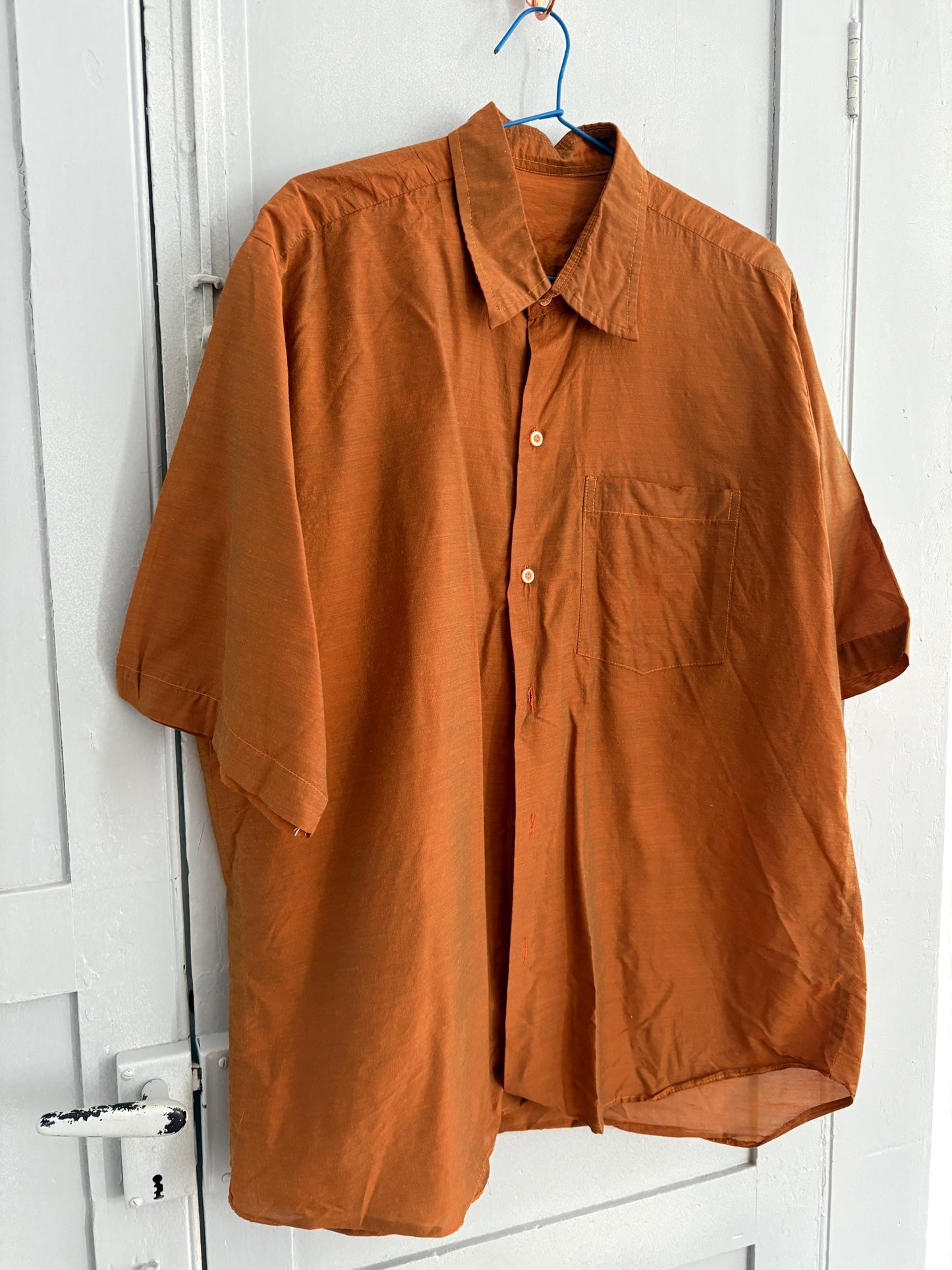 Vintage rust orange men's button up shirt, elegant formal t-shirt, retro special glossy men oxford blouse