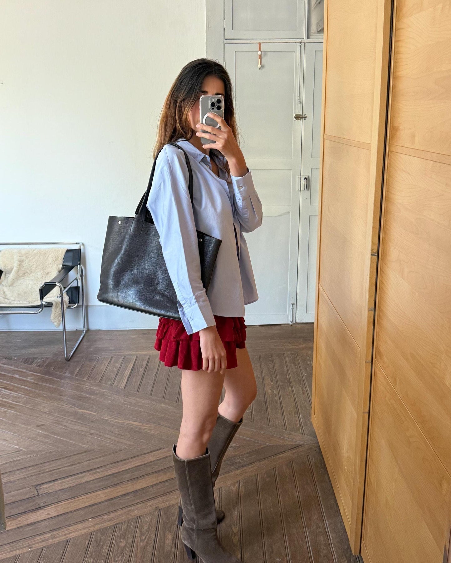 Black leather bag, Minimalist stylish shopper, Luxe diaper bag, Tassel detail schoolbag roomy book bag