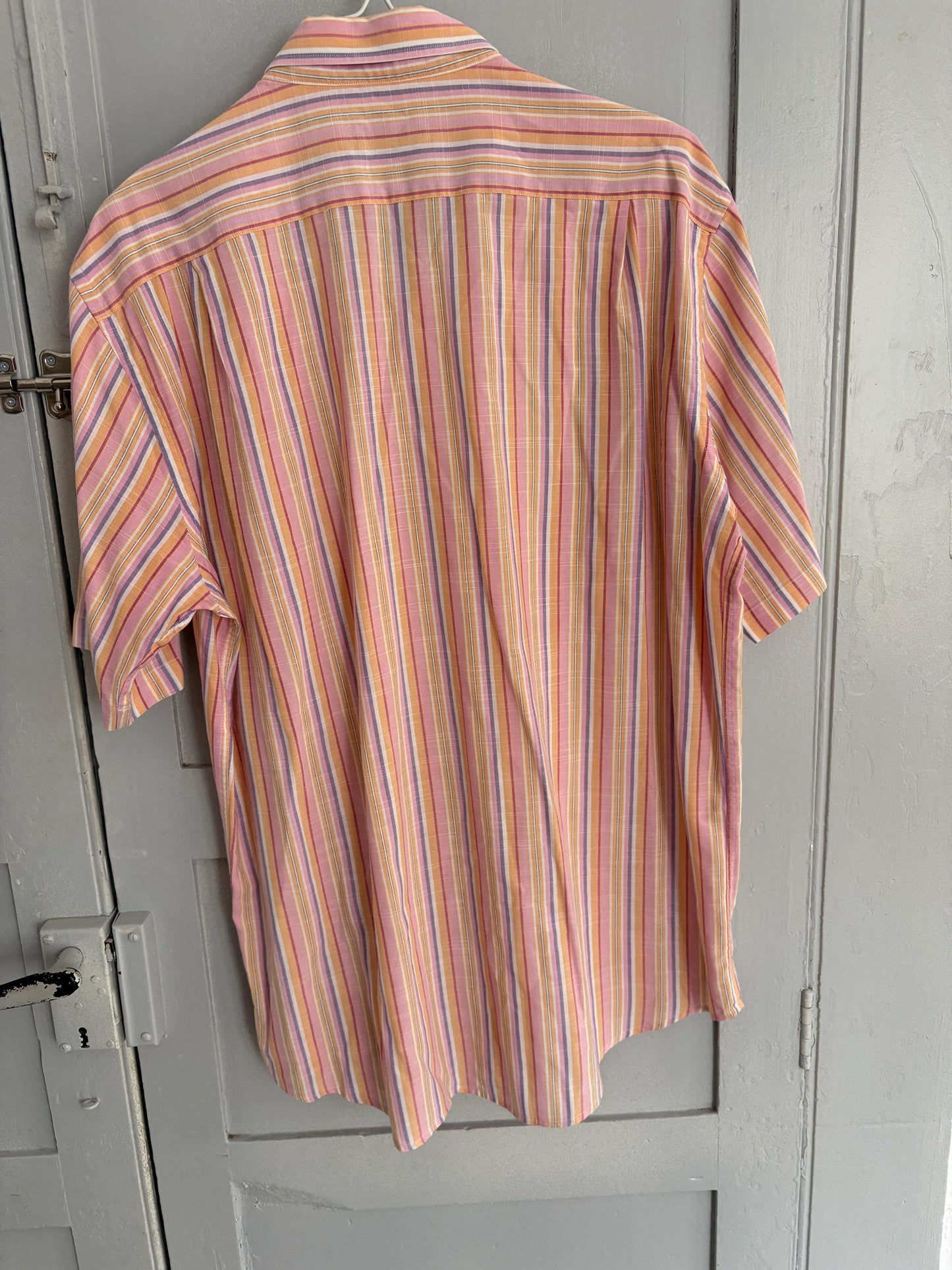 Vintage Striped Button-Up Shirt – Unisex, Boxy Fit, Summer Pastels – Size L