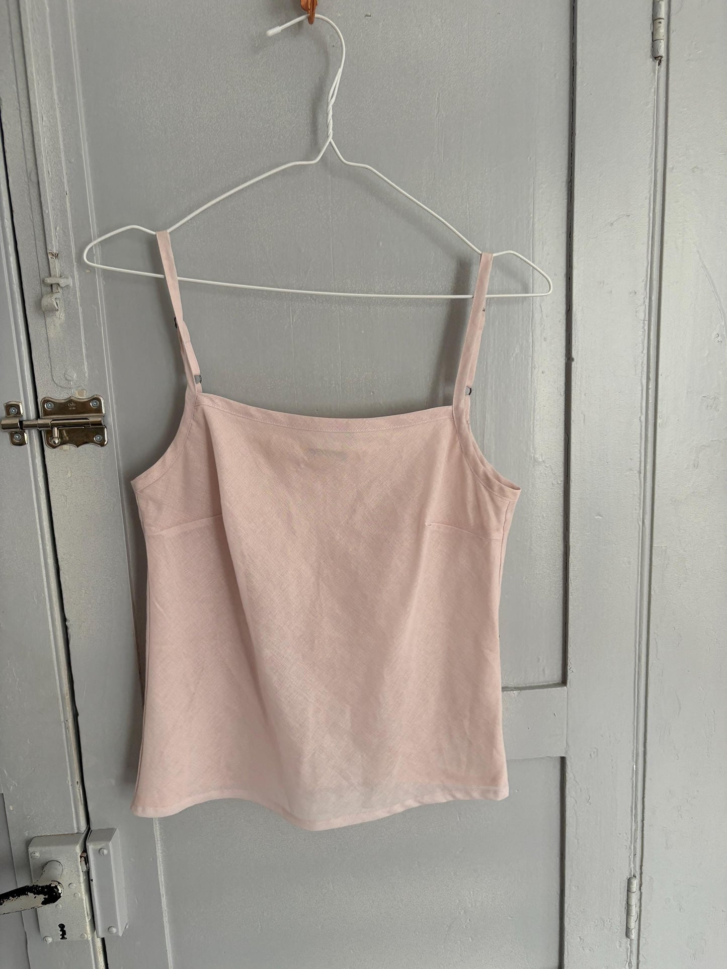 Vintage Pink Camisole Top by Benetton – Sheer Strappy Tank, Y2K Aesthetic, Minimalist Summer Blouse, Open Back Detail, Size S/M