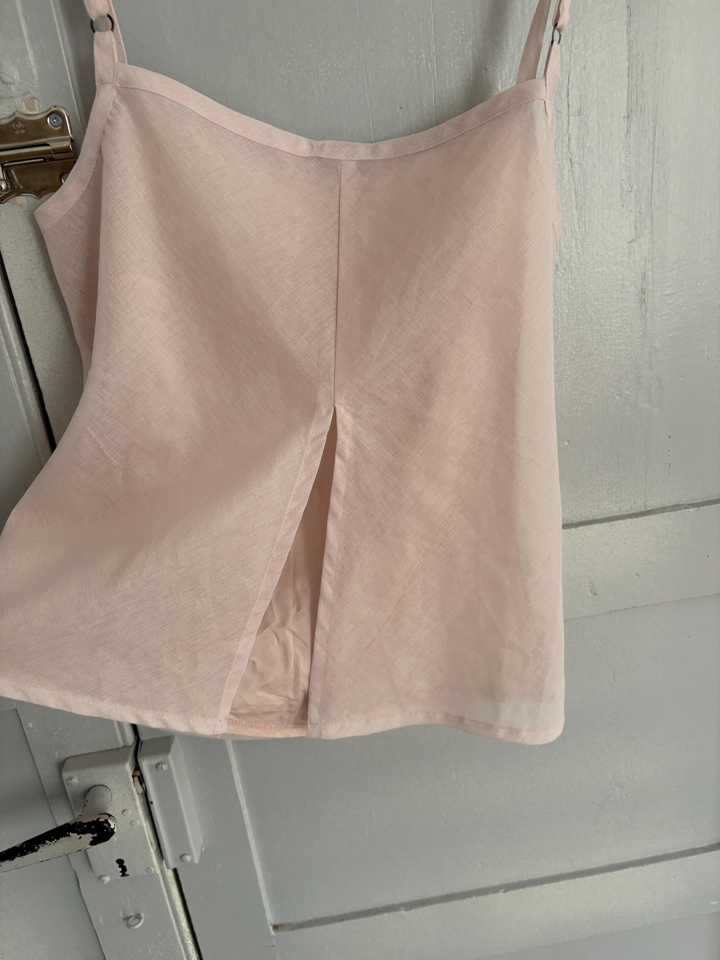 Vintage Pink Camisole Top by Benetton – Sheer Strappy Tank, Y2K Aesthetic, Minimalist Summer Blouse, Open Back Detail, Size S/M