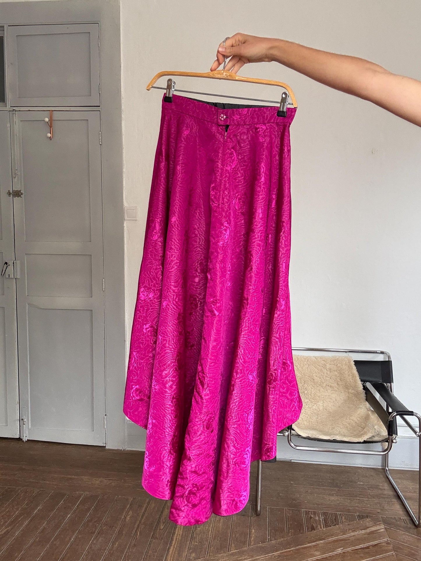 Vintage Pink High-Low Skirt – Handmade Satin Evening Skirt | Dramatic Waist-Defining Party Skirt, Unique statement piece, Emily in Paris
