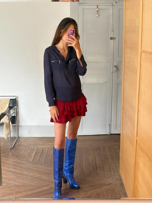 Vintage Massimo Dutti Navy Sheer Blouse – Mulberry Silk Blend Top, Tag Size S, Elegant Minimalist Shirt, Y2K Piece, 2000s Luxury Blouse