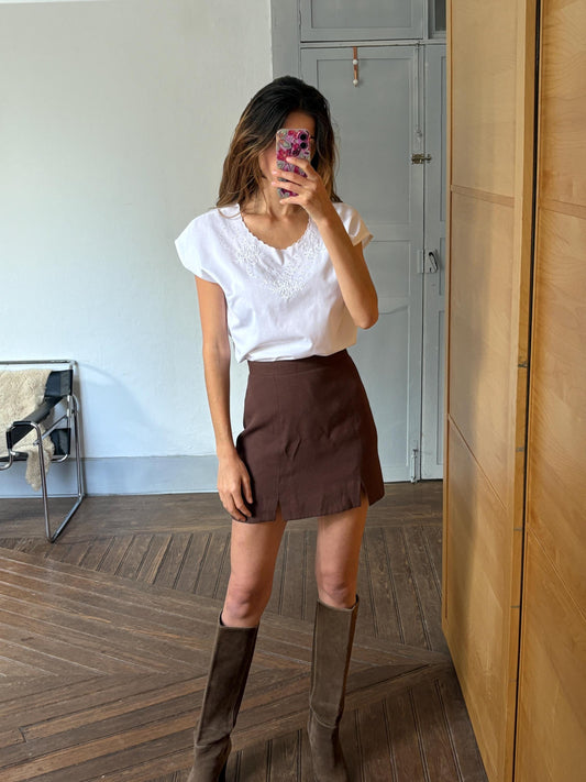 Vintage cottage core French antique camisole, White embroidered top, Romantic lace blouse, Size M - L