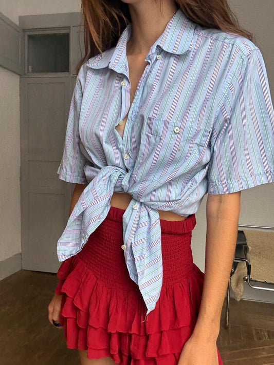 Vintage Ungaro Men’s Striped Shirt – Unisex Fit, French Designer, Button Down, Size L/XL, Styled Cropped or Loose