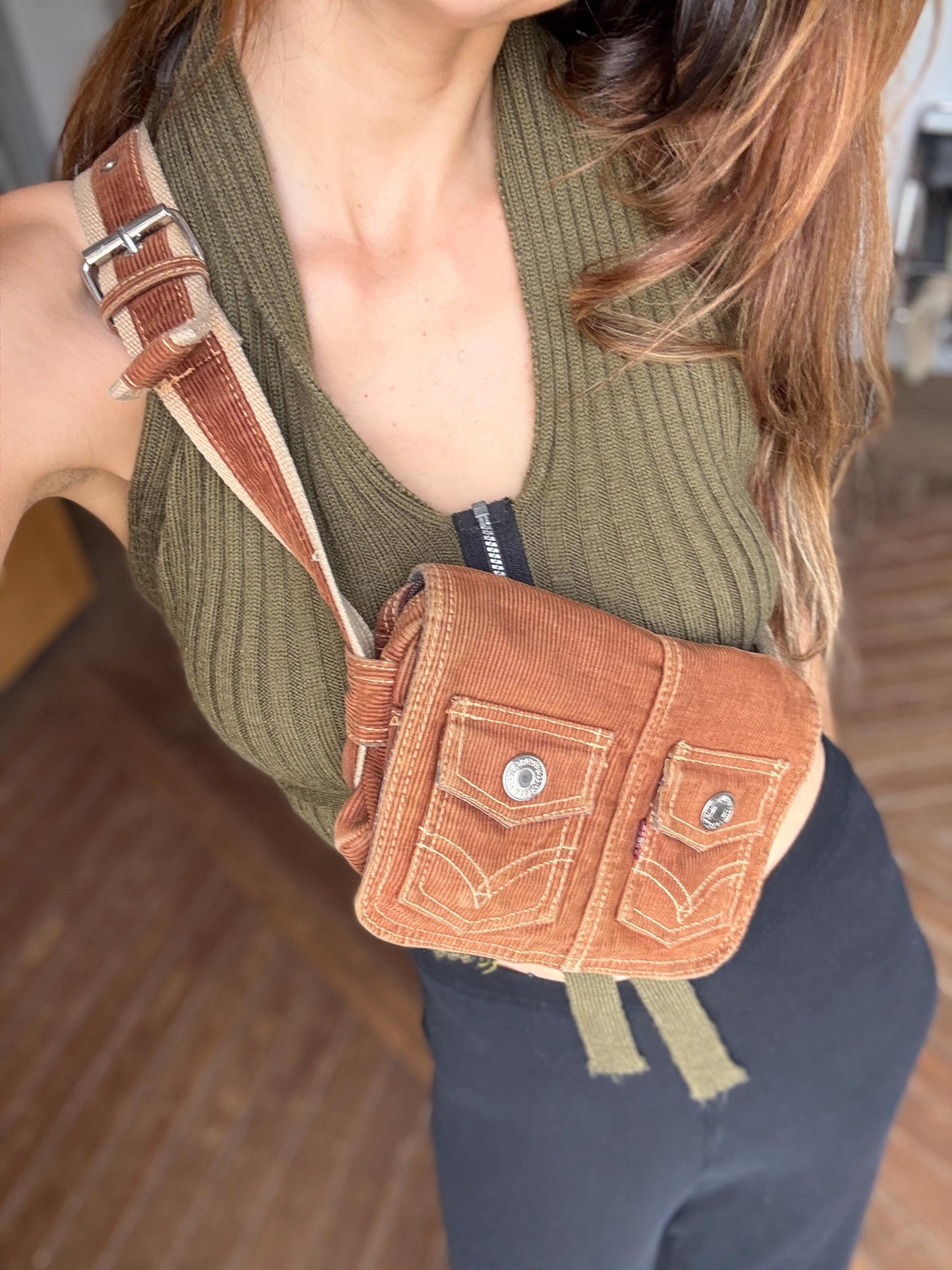 Vintage Levi’s Y2K Corduroy Shoulder Bag | Small Retro 90s Style Purse | Brown Mini Messenger Bag | Secondhand Streetwear Accessory