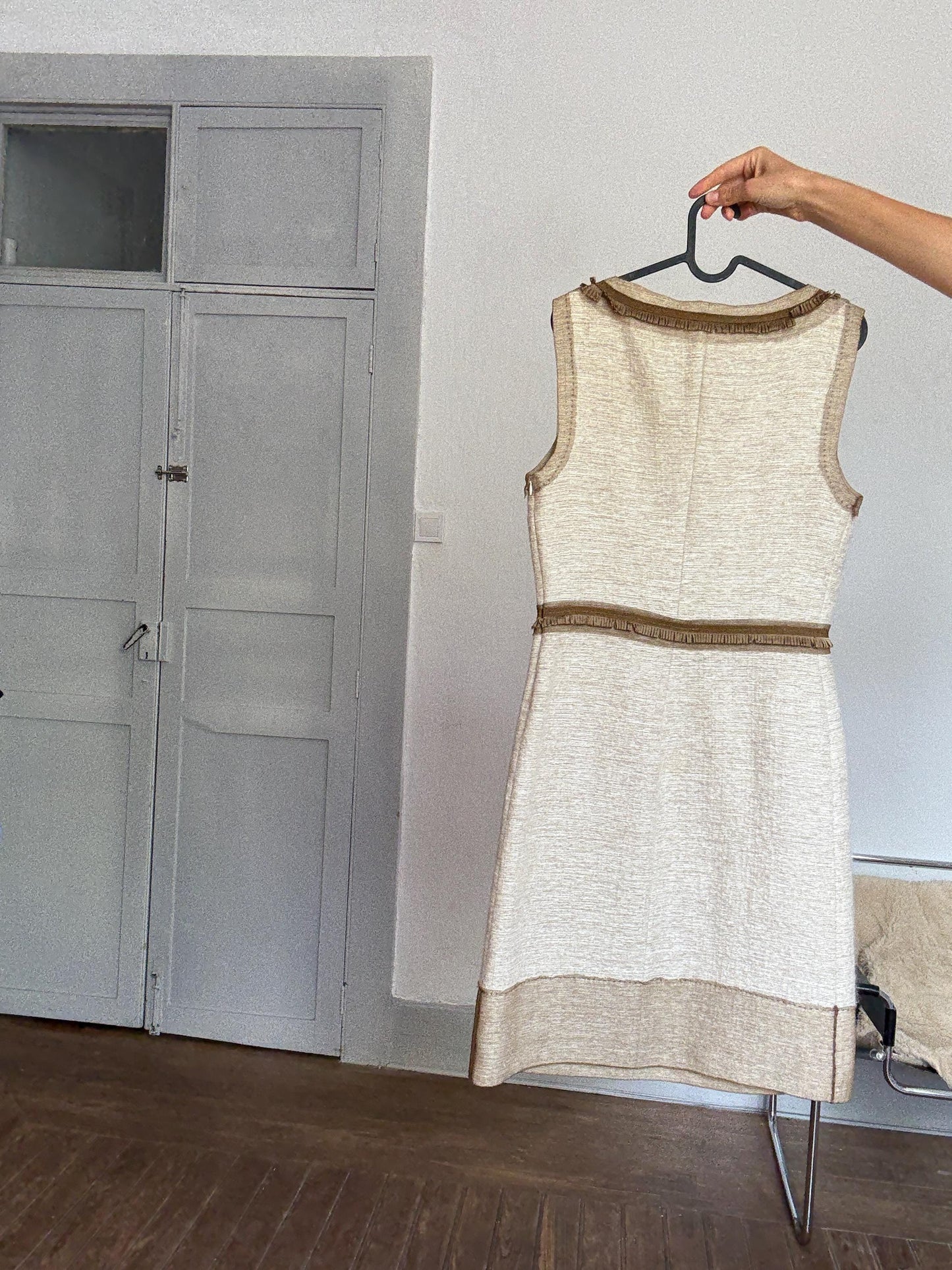 Alberta Ferretti Silk & Cashmere Designer Midi Dress – Elegant Beige Look à la Sofia Coppola or Carolyn Bessette-Kennedy Vibes