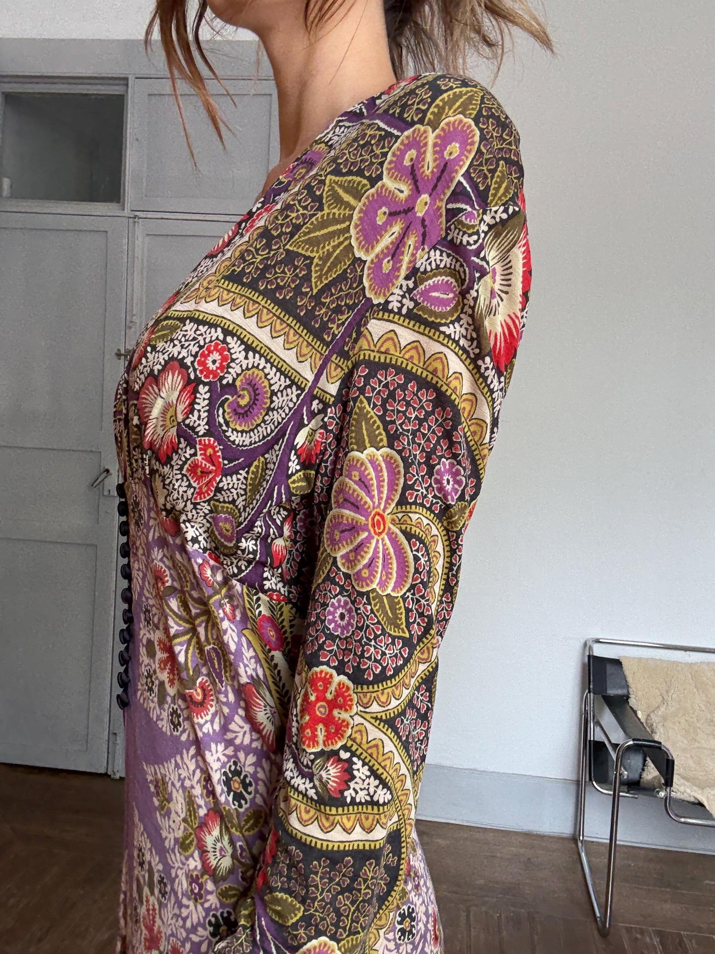 Vintage Etro Milano Designer Dress – Bold Bohemian Print, Made in Italy, Soft Stretch Fabric, Long Sleeve Luxury Piece, Size 46