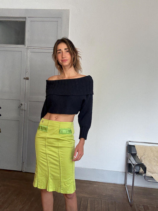 Vintage Roberto Verino Green Skirt – Designer Quality, 99% Cotton, Mid-Length, Bold Color Statement Piece, Size M (EU40/US12)