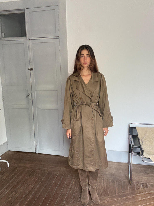 UNISEX Vintage Oversized Trench Coat – Long Brown Classic – Minimalist Fall Layer – Size M/L
