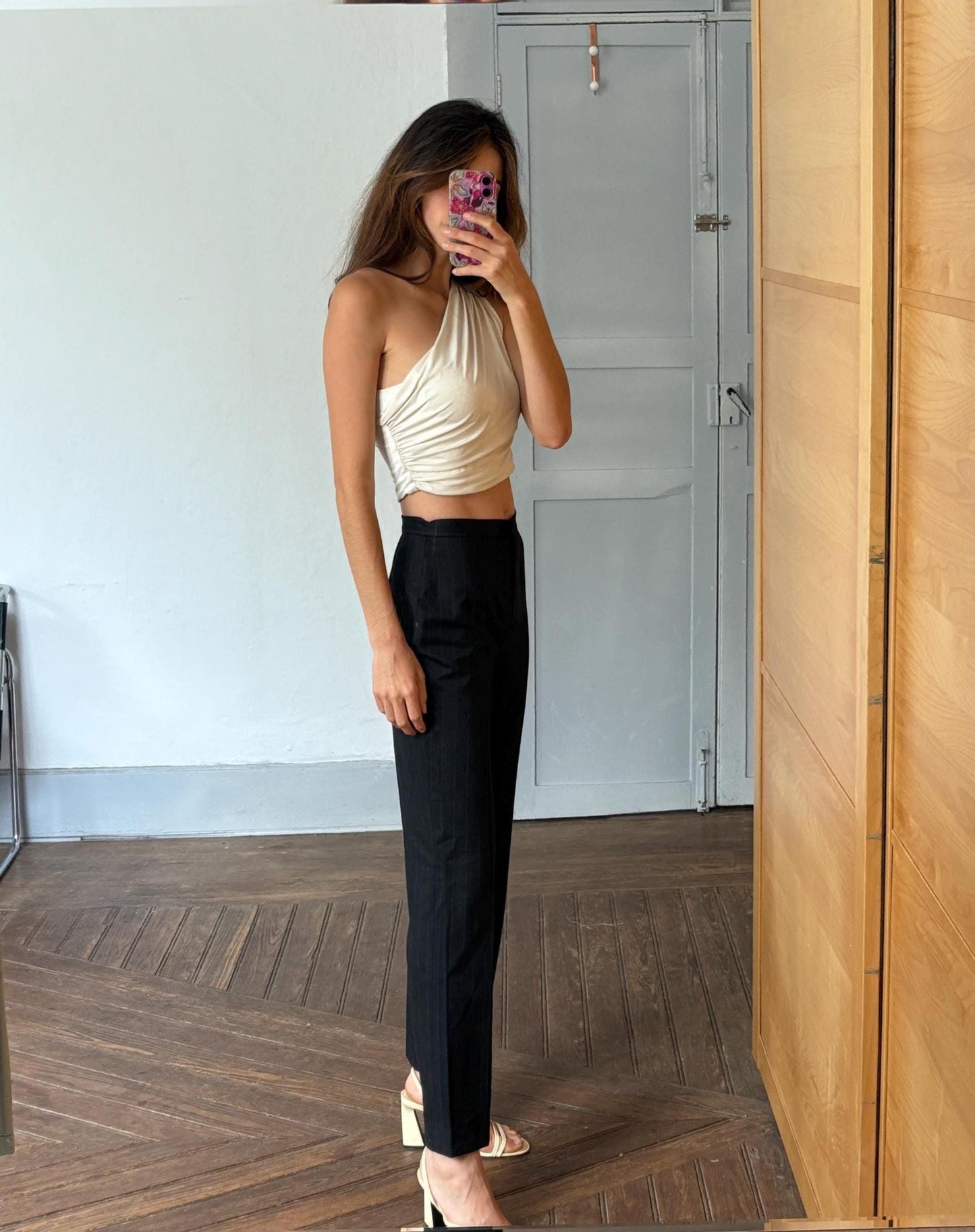 Vintage italian black pinstripe trousers – high waist straight leg pants, vitti vitti, elegant tailored fit, size s / it 42 / d 36