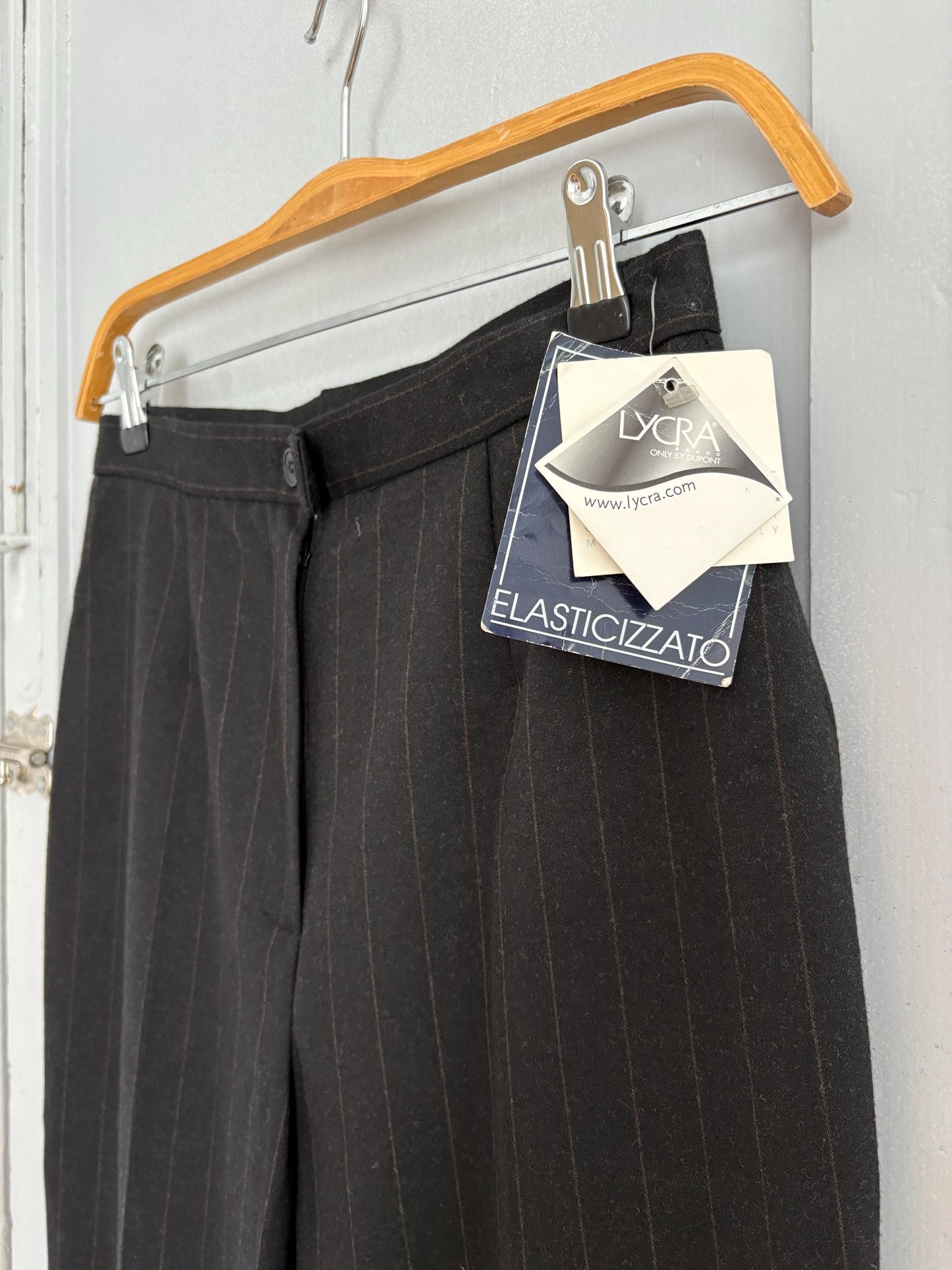 Vintage italian black pinstripe trousers – high waist straight leg pants, vitti vitti, elegant tailored fit, size s / it 42 / d 36