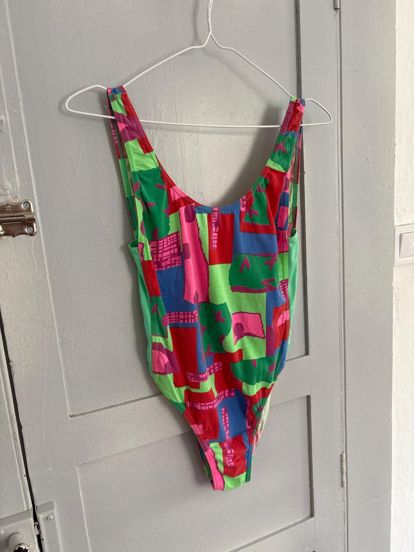 Vintage colorful bodysuit top | 80s/90s retro one piece | y2k high cut body | cotton | size xs | festival summer statement piece