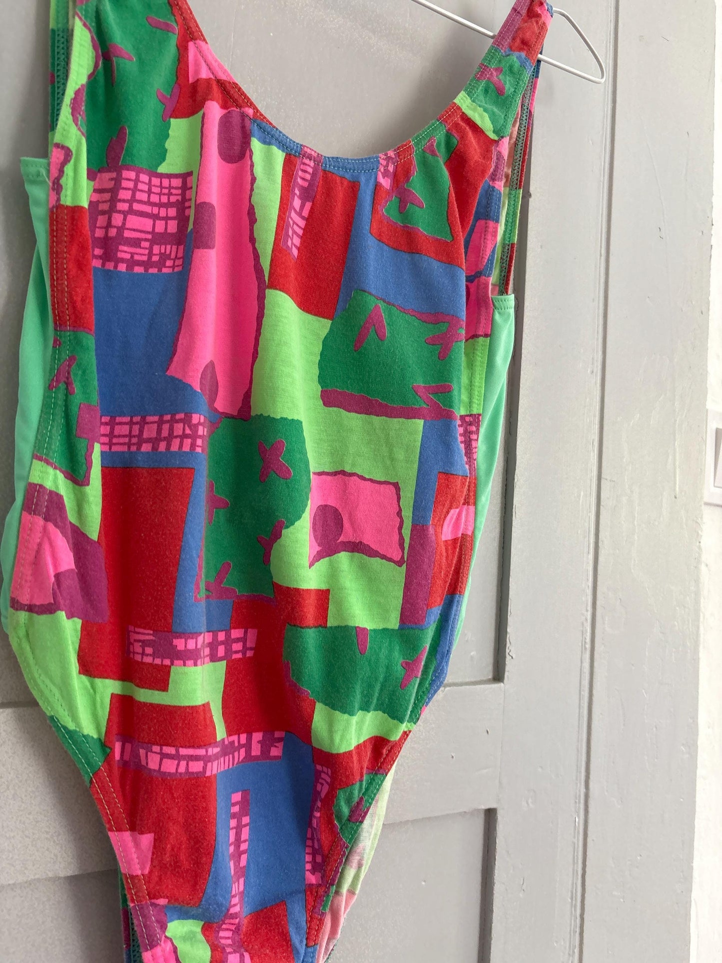 Vintage colorful bodysuit top | 80s/90s retro one piece | y2k high cut body | cotton | size xs | festival summer statement piece