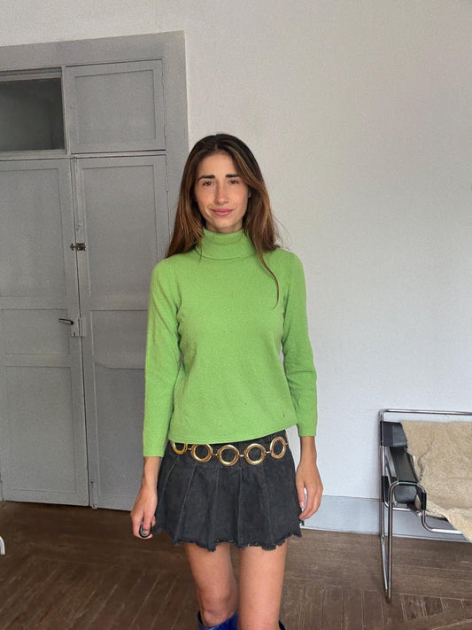 Vintage Green Merino Wool Turtleneck Sweater – United Colors of Benetton Y2K Cozy Knit Jumper Sustainable fashion