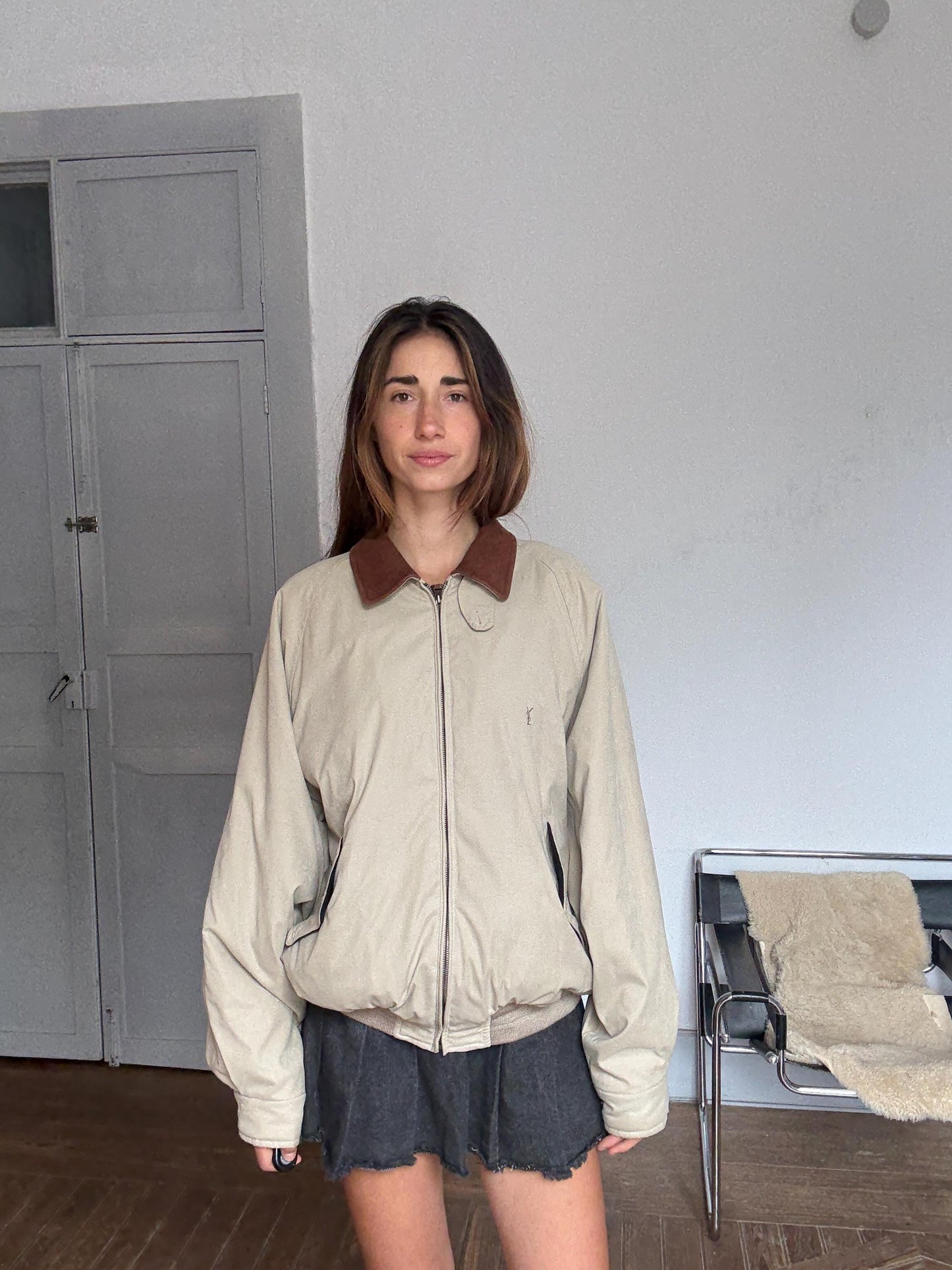 Vintage Yves Saint Laurent Jacket XL – Unisex Designer Bomber with Leather Details | Y2K Minimalist Style