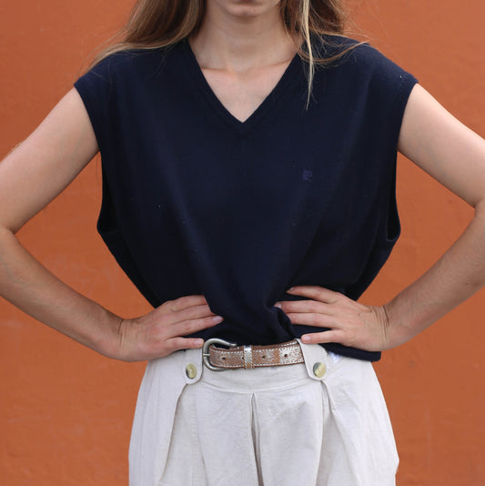 Navy Vintage Wool Blend Sweater Vest — detail