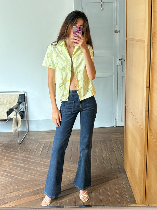 Vintage Y2K Green Floral Blouse – Sheer Sofi’s Woman Top, Groovy 70s Aesthetic