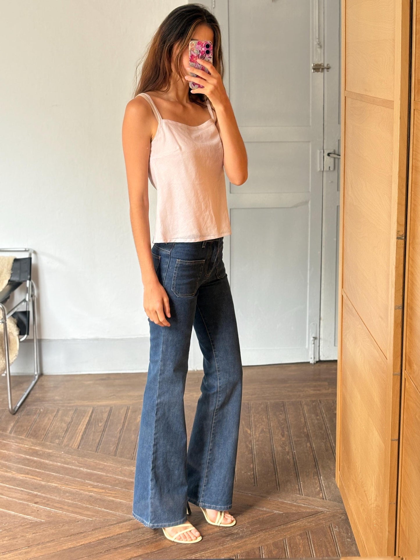 Vintage Pink Camisole Top by Benetton – Sheer Strappy Tank, Y2K Aesthetic, Minimalist Summer Blouse, Open Back Detail, Size S/M