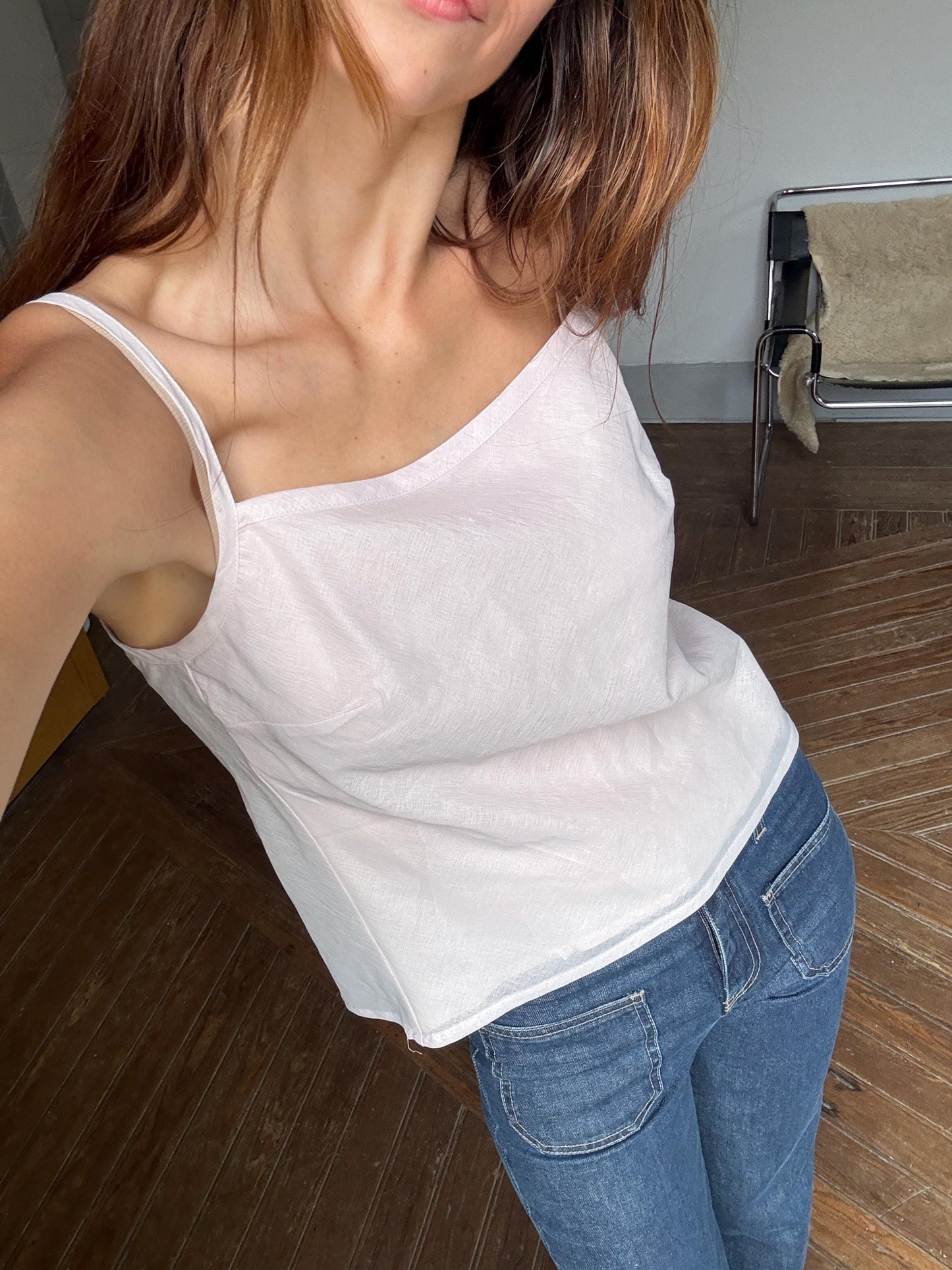 Vintage Pink Camisole Top by Benetton – Sheer Strappy Tank, Y2K Aesthetic, Minimalist Summer Blouse, Open Back Detail, Size S/M