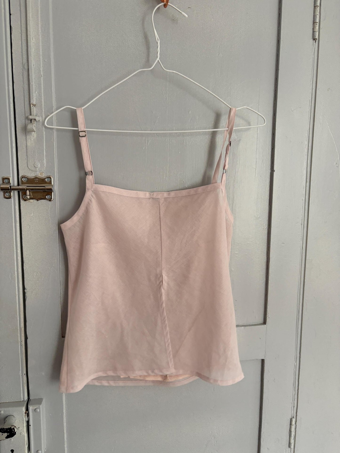 Vintage Pink Camisole Top by Benetton – Sheer Strappy Tank, Y2K Aesthetic, Minimalist Summer Blouse, Open Back Detail, Size S/M