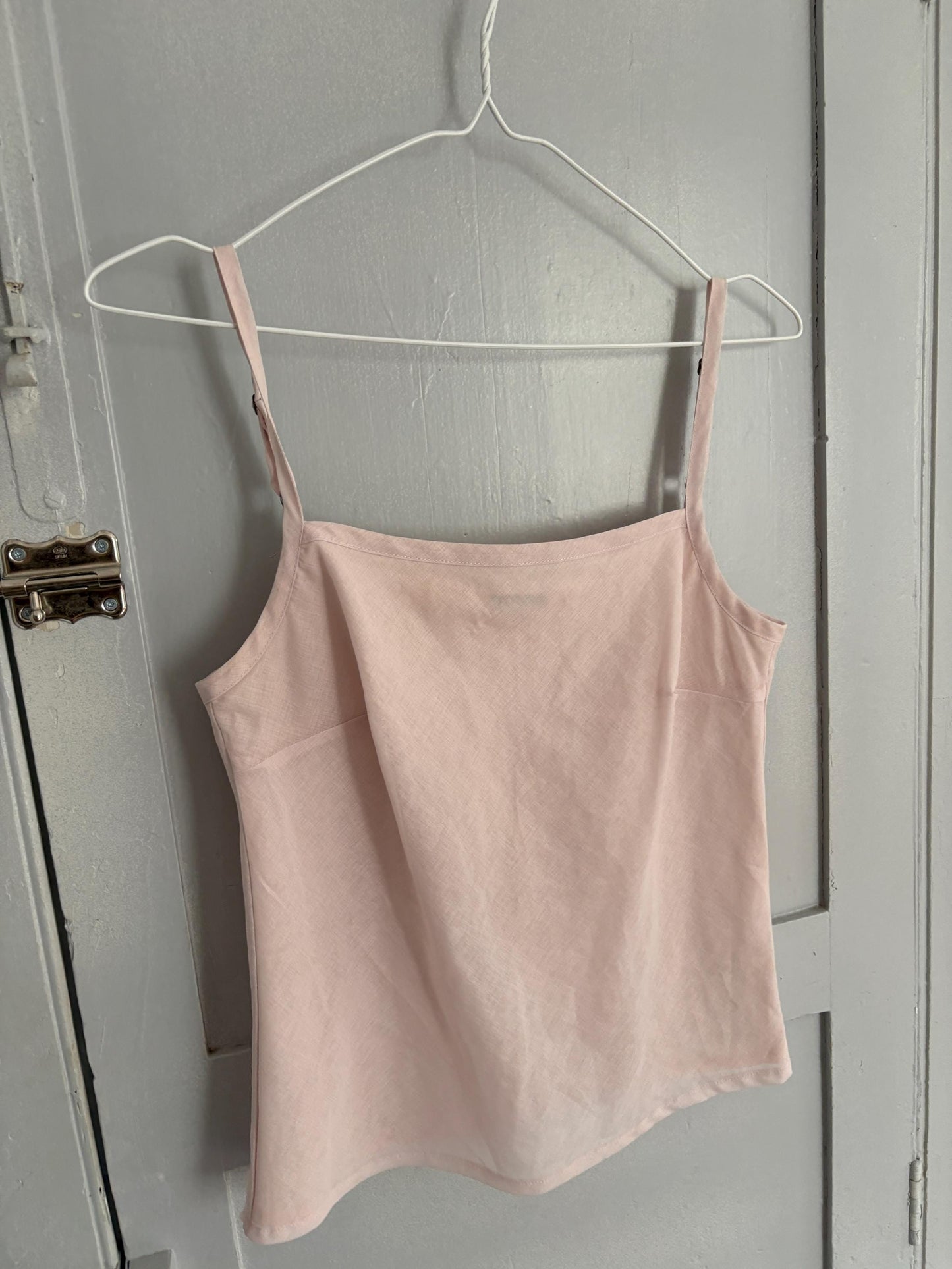 Vintage Pink Camisole Top by Benetton – Sheer Strappy Tank, Y2K Aesthetic, Minimalist Summer Blouse, Open Back Detail, Size S/M